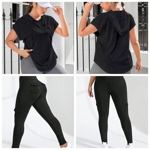 SHEIN Short Sleeve Sport Hooded Tshirt x2 & Cargo Sport Legging
